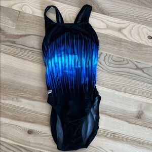 Speedo Black and Blue Graphic One-Piece Swimsuit